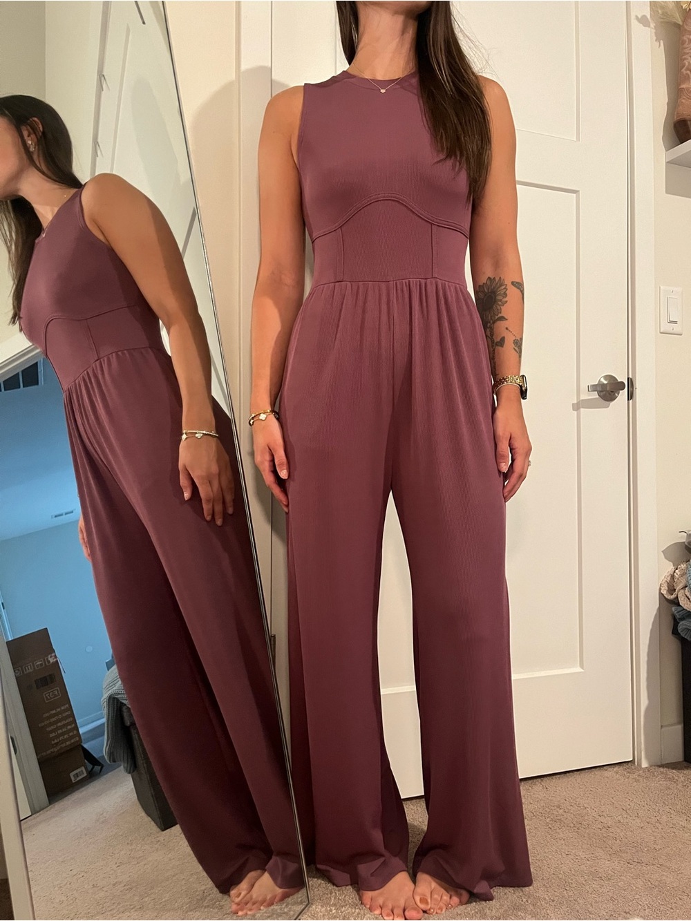 Cider Sleeveless Wide-Leg Jumpsuit in Mauve